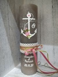 hochzeitskerze rustical vintage taupe rosa