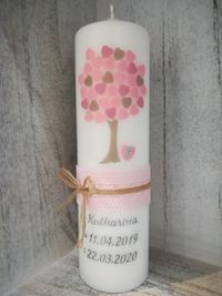 taufkerze lebensbaum herzen taupe rosa altrosa silber